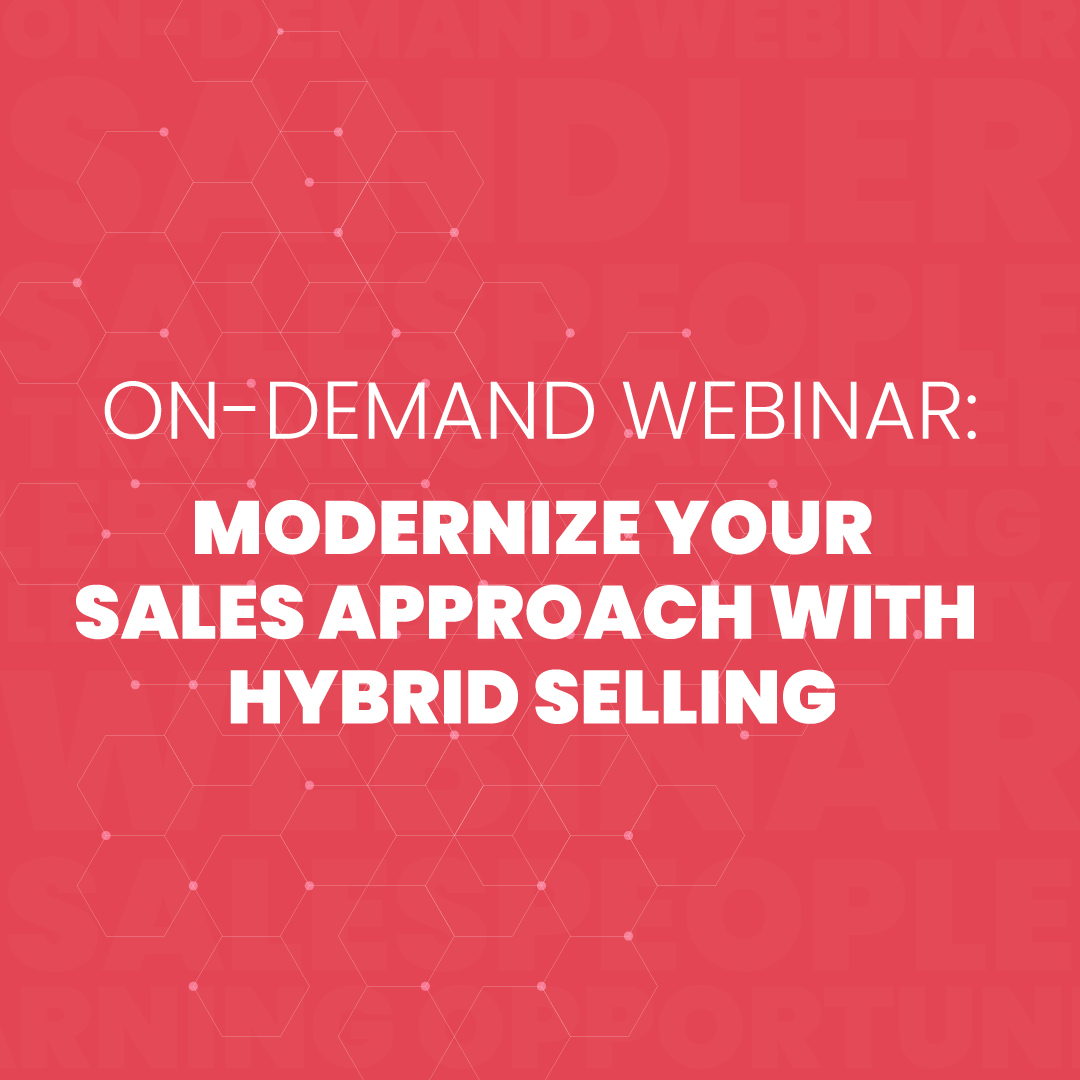 "Clients want to buy, not be sold to. 

Dan Tyre, Sales Director at HubSpot, joins Mike Montague, Sandler Director of Community Engagement, for this complimentary, on-demand webinar.

Available to watch here: 

hubs.la/Q01pTZzM0