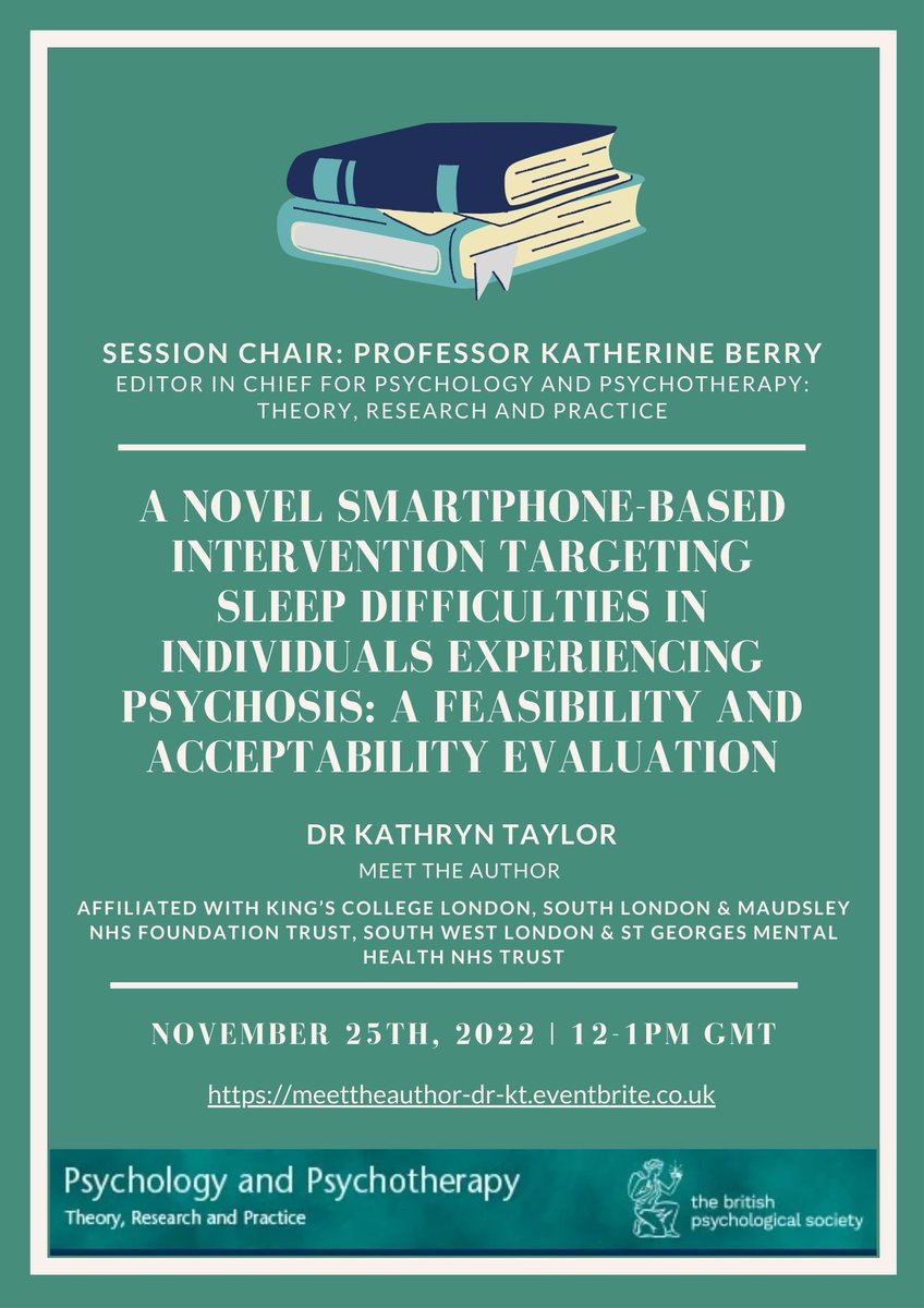 I'll be discussing my research into a digital intervention for sleep in psychosis with Prof Katherine Berry on 25 November, come join (and ask me nice questions)! eventbrite.co.uk/e/meet-the-aut…