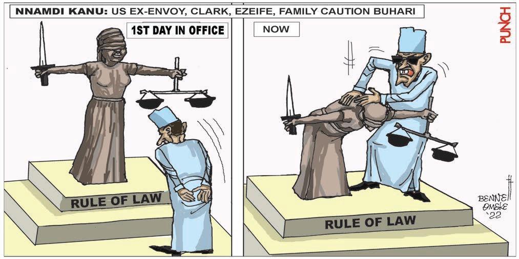 EmekaGift100's tweet photo. “Mr President:In 2018,a tribunal held that Kanu is not a terrorist. In Jan. 2022, Abia court held he didn’t jump bail. In July 2022,UN asked us to free him. In Oct.2022, Appeal court discharged him.Nigeria govt in total disobedience to local &amp; int'l law is trying to bend the law https://t.co/v6VYFysttu