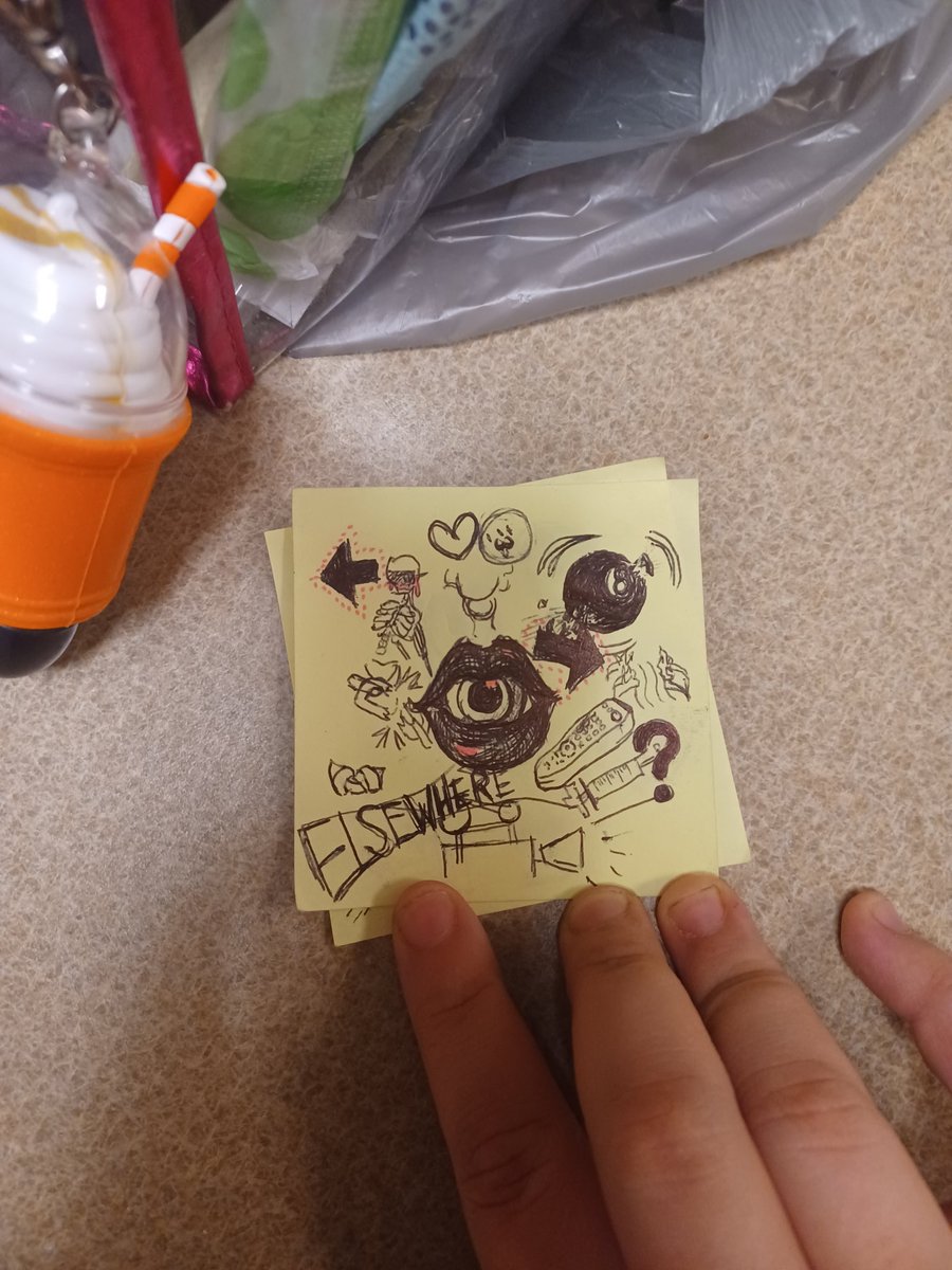 ThePiercedBat's tweet photo. Before tonight, I hadn't drawn anything in nearly a year. I was bored at work tonight and ended up filling a post-it with (imo semi-decent) ballpoint @SetItOff-themed doodles. Makes me wanna start seriously drawing again :) https://t.co/5cc6kCXWpD