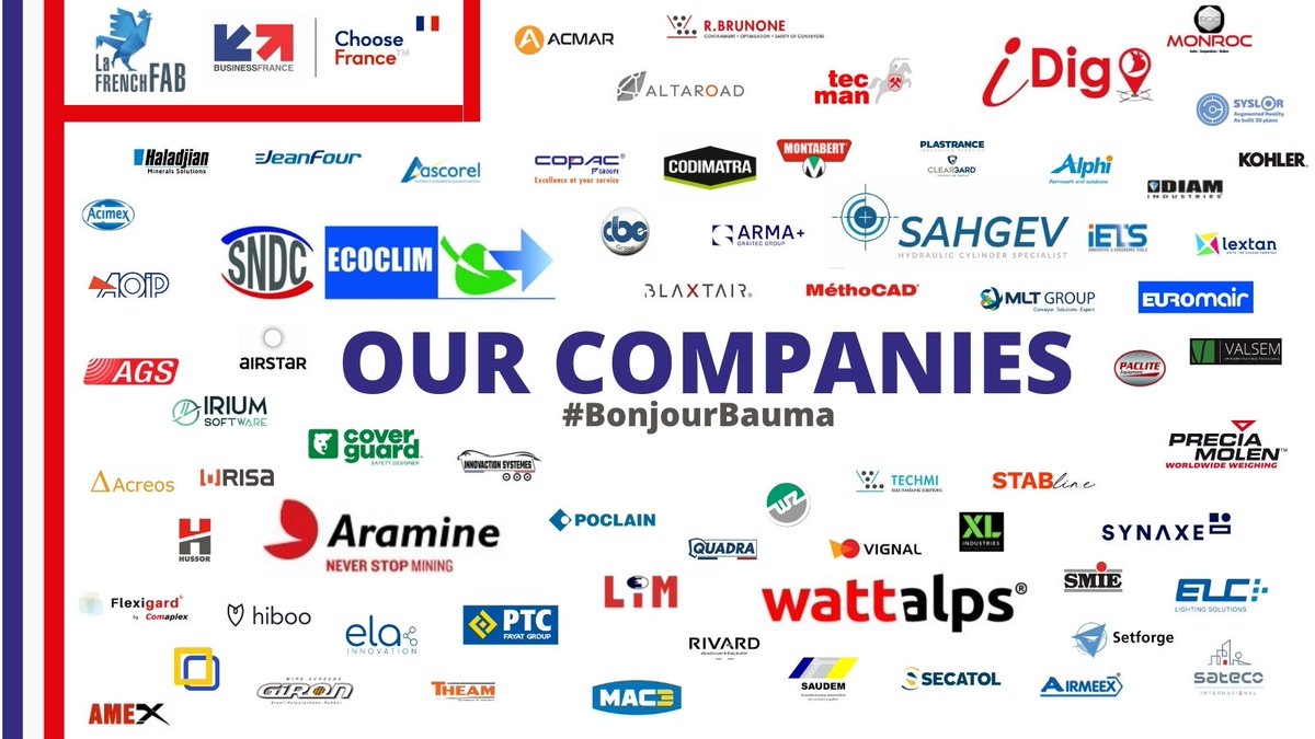 #BonjourBauma Dernier weekend avant l'ouverture du salon ! Venez rencontrer les entreprises françaises dans les 19 halls et découvrez les nouvelles technologies proposées 🇫🇷

👉Infos:event.businessfrance.fr/bauma-munich-e…

#FrenchTechinBauma #ChooseFrance #BonjourBauma