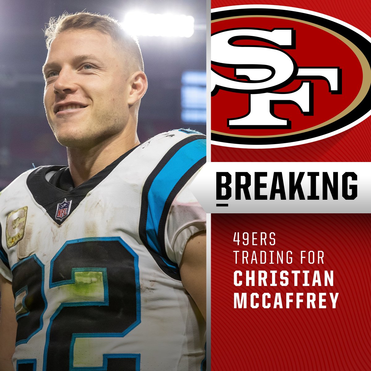 NFL on X: 'BREAKING: Panthers trading RB Christian McCaffrey to the 49ers.  (via @RapSheet)  / X