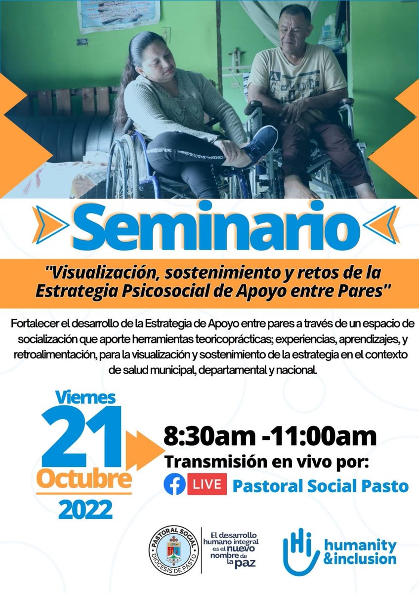 #Mañana 🗓️ | Seminario: 'visualización, sostenimiento y retos de la estrategia psicosocial de apoyo entre pares', un espacio de socialización sobre herramientas teoricopracticas y aprendizajes. 🔴 Facebook live Pastoral Social Pasto 🕝 8:30 AM - 11:00 AM