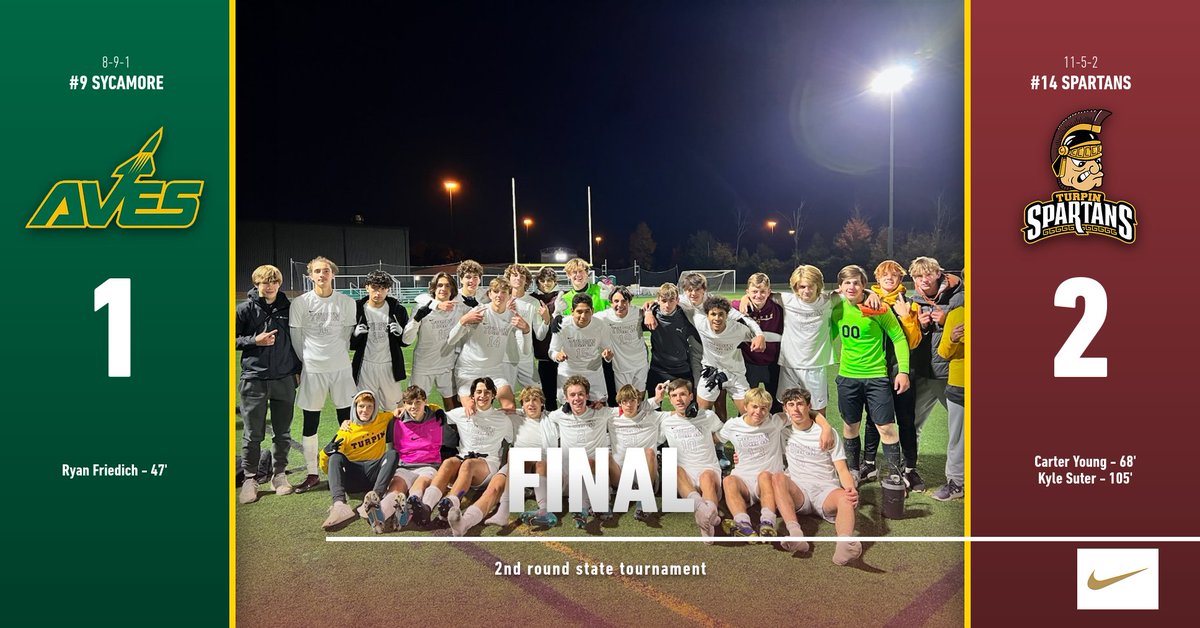 Turpin Boys Soccer (@turpinsoccer13) on Twitter photo 2nd round state playoffs
Very proud of the passion and grit that these guys played with tonight.  Go Spartans!
Next game: Monday against #2 St. Xavier 2nd round state playoffs
Very proud of the passion and grit that these guys played with tonight.  Go Spartans!
Next game: Monday against #2 St. Xavier