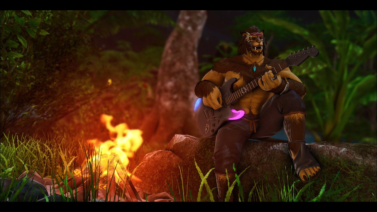 Ravan_XIV's tweet photo. "Oh, hello there, weary wanderer. You look spent. These are trying times, and it gets harsh for everyone eventually. Sit down, take a rest, enjoy the warming flame and listen to a ballad or two. It's okay to stop for a while. Life is a journey after all, and not a race." 🎵🎶 https://t.co/pjq0L1hsvY