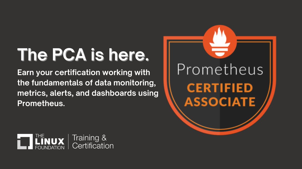 🔥🔥🔥 The PCA is HERE.🔥🔥🔥 Earn your certification (with badge) and be one of the first to add this long-awaited credential to your resume. Learn more ➡️ hubs.la/Q01nVcXQ0 #Kubernetes #Prometheus #CloudComputing #DevOps #ITjobs #LearnLinux
