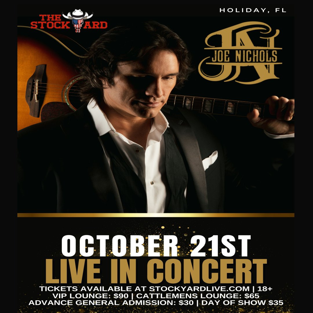 Stockyardlive's tweet image. It is a "Good Day For Living" @JoeNichols We are ready for you! 
Joe Nichols in Concert TONIGHT at The Stockyard. General Admission Tickets $35
🎟️ Grab Your Tickets bit.ly/3OtbEzy
**Sorry VIP Lounge &amp;amp; Cattlemen's Lounge Sold Out.