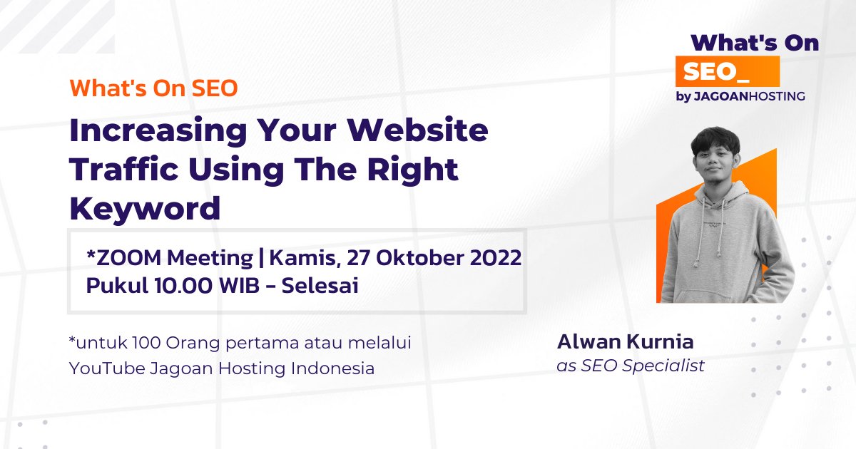 jagoanhosting's tweet photo. Hal penting buat performa websitemu yaitu trafficnya. Kali ini kita bakalan bahas bareng cara meningkatkan traffic dengan menggunakan kata kunci yang tepat.
๐
Kamis, 27 Oktober 2022
๐ฐ 10.00 - selesai
๐ธGRATIS
Daftar disini : ๐https://t.co/HP9cgQXHqe
#webinargratis #seoclass https://t.co/flxLp2rdsc
