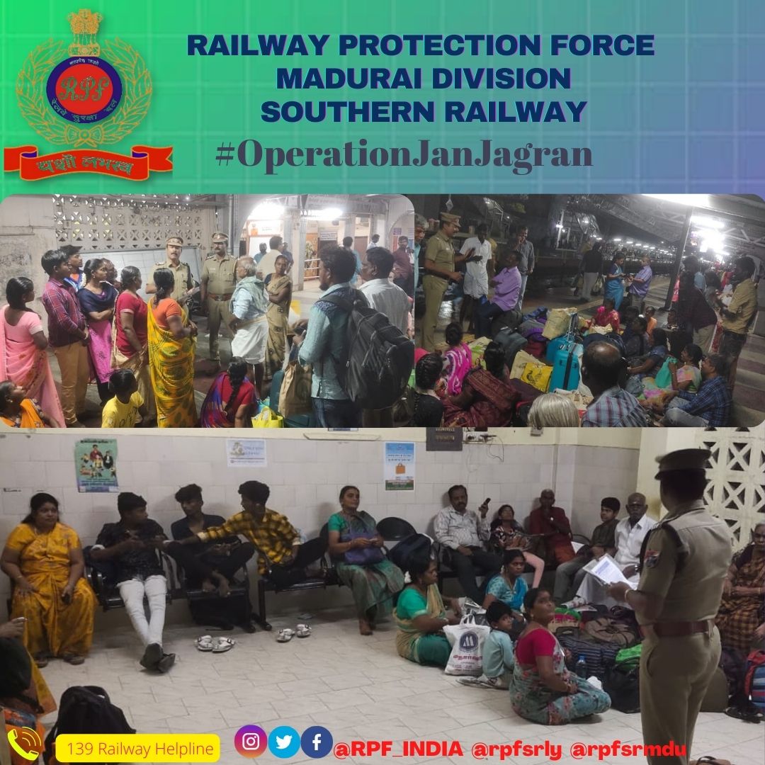 rpfsrmdu's tweet photo. #OperationJanJagaran #RPF Tirunelveli conducted  awareness among passengers on safety and security while  travelling by trains. @rpfsrly @RPF_INDIA @RailMinIndia https://t.co/VxIuHMu2ZR