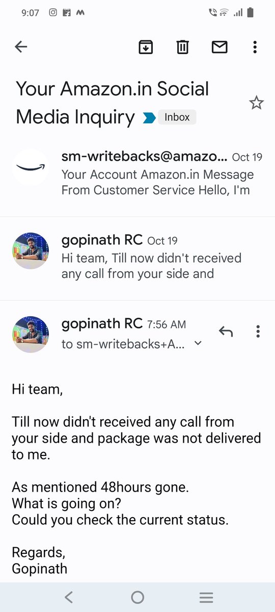 GopinathSmart's tweet photo. @AmazonHelp Hi team,
PFA,
See i done as you said 
But i didn't received any call from delivery team and customer care team.
Package was still not delivered.

Could you tell next step?

What is happening no idea. https://t.co/ihQjNTF04C