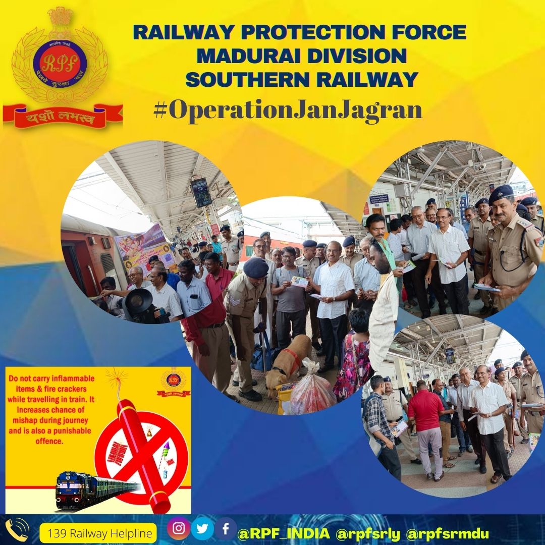 rpfsrmdu's tweet photo. #OperationJanJagaran #RPF Madurai conducted anti-sabotage check alongwith Dog squad and created awareness among passengers on safety &amp; security while travelling in trains at Madurai.  @rpfsrly @RPF_INDIA @RailMinIndia https://t.co/Ho8zwtwBGk