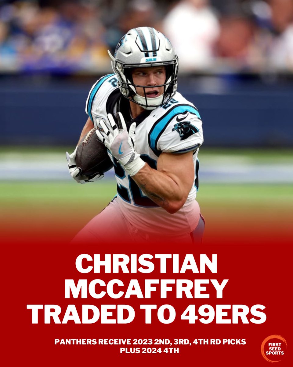 FirstSeedSports's tweet photo. Trade alert 🚨🚨

The 49ers trade for RB Christian McCaffrey in return for picks! https://t.co/zoBiBmsU2h