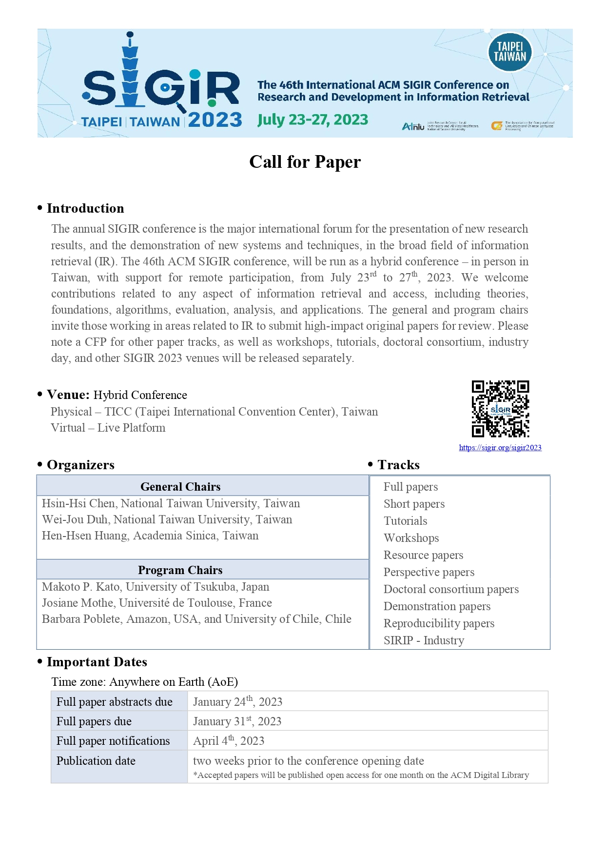 SIGIR 2023 on Twitter "📢Call For Papers📢 Do you have an exciting paper