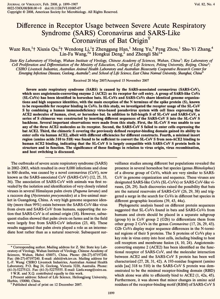 ChinasCanada's tweet photo. @WashburneAlex After the 2003 #Sars_Cov lab leak governments around the 🌍 dumped MILLIONS of 💵 into Wuhan.
A 2007 Journal of Virology entry gives a good glimpse into who was funding early #Sars and Sars-like coronavirus of 🦇 origin research, years before @EcoHealthNYC was funding 🇨🇳. https://t.co/OPRF47yA8p