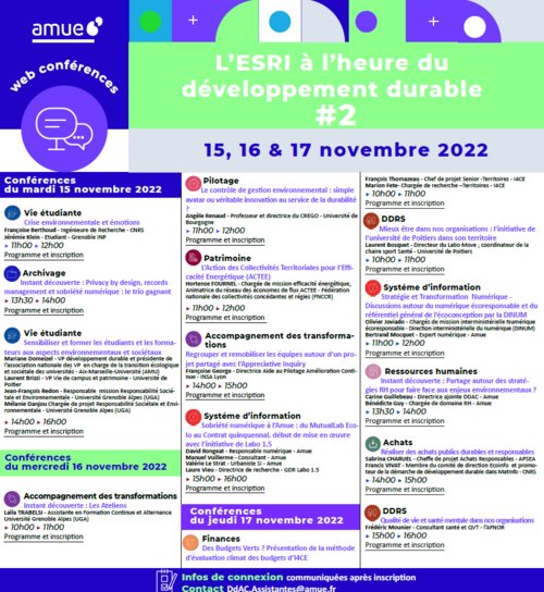 #webinaires Du 15 au 17 novembre, l’ @Amue_Com propose une série de webconférences métier sur les enjeux du développement durable et de la responsabilité sociétale dans l’enseignement supérieur et la recherche #devdur #rsse. Inscription par webinaire ⤵️ amue.fr/presentation/a…