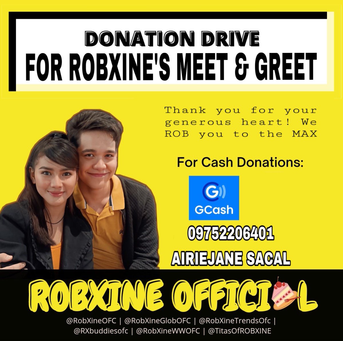 Good day, Shortcakes!

For Team Bahay and Team Online (Shortcake’s) we are opening a donation drive feel free to share your blessing for this upcoming event “Robxine’s meet and greet” all proceeds will be use for prizes and other expenses.