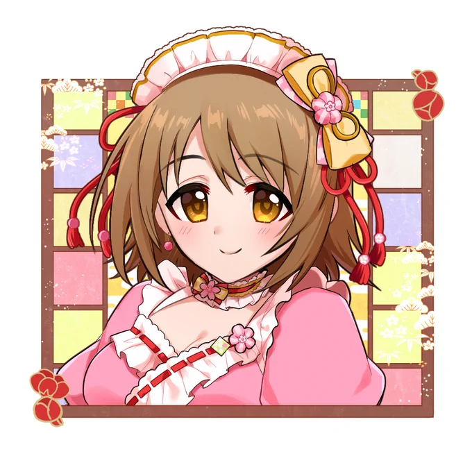 #顔だけ描くがも【26枚目】かな子ちゃん。先日「新春の彩り」が来てくれたので、一足早いお正月気分で描きました。和メイドさんふわふわ可愛い。 