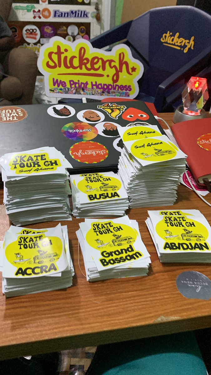 StickerGhanaltd's tweet photo. 7 Different Die Cut Stickers for @Surf_Ghana SkateTourGh 22  

Premium Quality Stickers @ Great Prices 
We Print Happiness 

#SurfGhana #skateboardingGh #SurfingGh #SkateTourGh https://t.co/MTxrjJnIq1