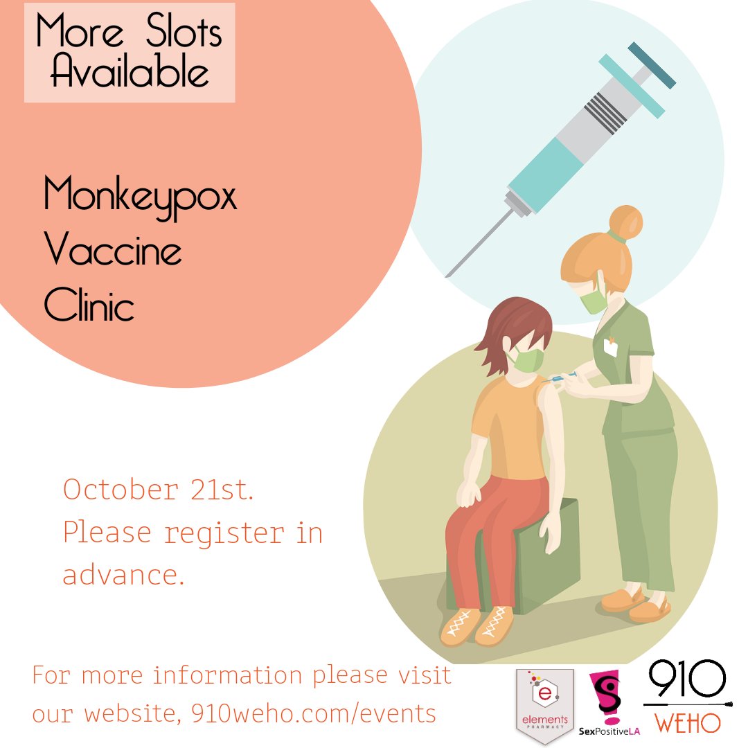 910weho's tweet photo. Tomorrow! Come get vaccinated against Monkeypox or get your newest COVID booster! Register at: https://t.co/q7bNQ9SOpq https://t.co/mGGBHhaoc9