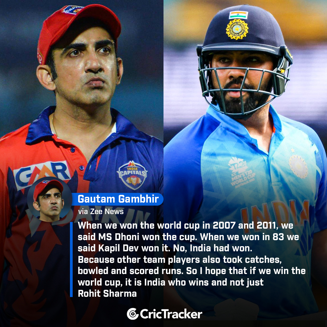Cricketracker's tweet photo. Gautam Gambhir insists India should stop hero-worshipping in order to win ICC trophies.

#GautamGambhir | #RohitSharma | #India | #T20WorldCup2022 https://t.co/lWDEwZaTik