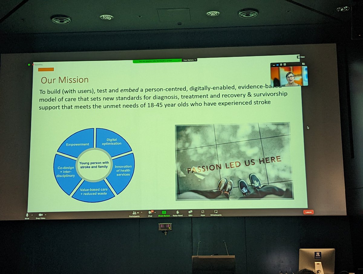 AustStrokeReg's tweet photo. Prof Julie Bernhardt presents:

Young Stroke Project

Much needed because:
-1 in 4 #stroke survivors are 18 to 45 years old 
-90% report unmet needs 
-No dedicated services

@AVERTtrial
@TheFlorey
@vthijs
@strokefdn

@#strokequality2022 https://t.co/JeEfiHBG3x