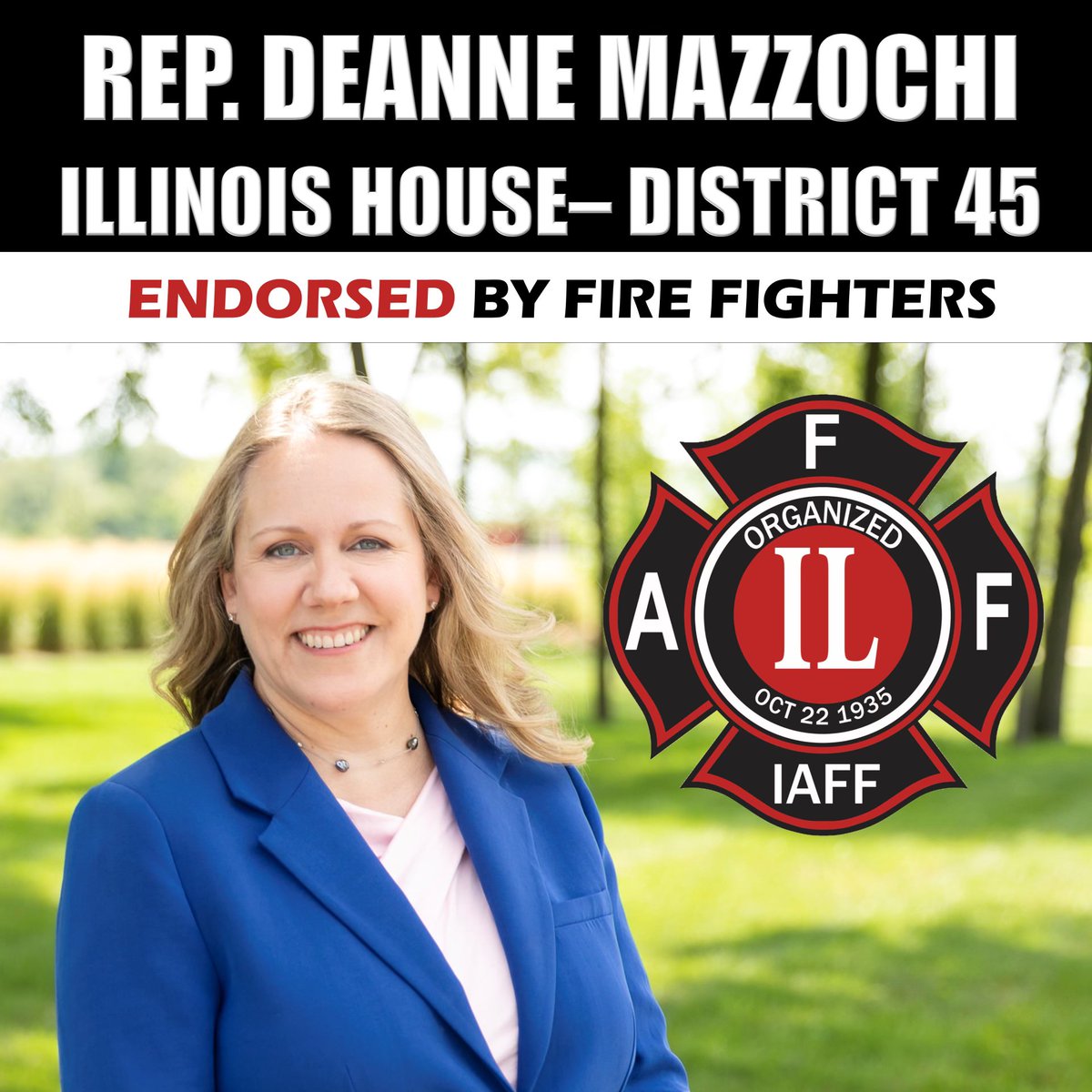 I am proud to have the endorsement and support of the Associated Fire Fighters of Illinois. The AFFI's members serve our communities with honor and distinction, and I am humbled to have their backing in this election. #IAFF #FireFighter #FirstResponders #VoteMazzochi