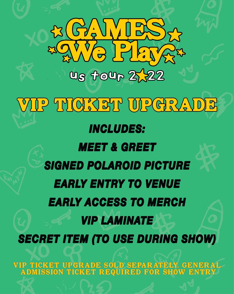 VIP Ticket Upgrades are NOW AVAILABLE ❤️😭🤝 (TICKET IS NOT INCLUDED, THIS IS JUST AN UPGRADE) space is very very limited so grab tix asap! gamesweplaytour.com