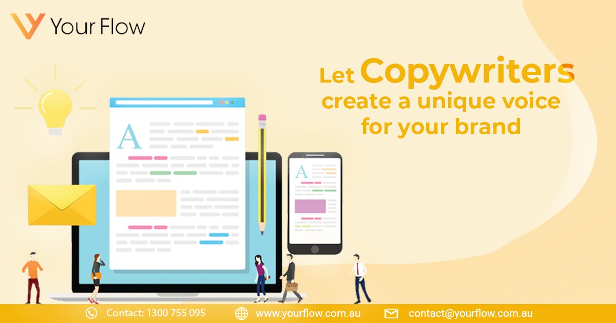 YourFlowAU's tweet photo. Your brand needs a unique voice, and that is possible with the best copywriting and copywriters. The team of copywriters at Your Flow Australia knows how to combine words to stand you out from the crowd. Get the best copywriters at your service. 
https://t.co/966yEy35YY
#SEO https://t.co/sLrLPLViry
