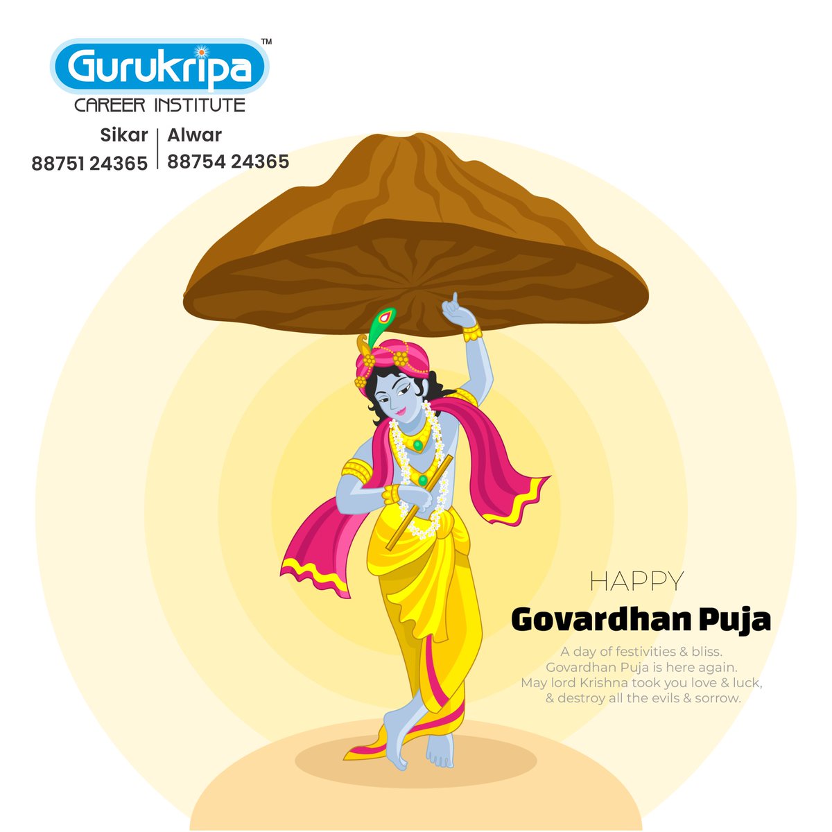 gcisikar's tweet photo. A day of faith, a day of happiness, and immense love. Wishing you peace of mind above everything else on this Govardhan Puja.
Happy Govardhan Puja๐!!
#GovardhanPuja #Govardhan #Deepawali #Subhdiwali #GCI #Gurukripa #GCISikar #GCIAlwar https://t.co/4h3j5WIOV7