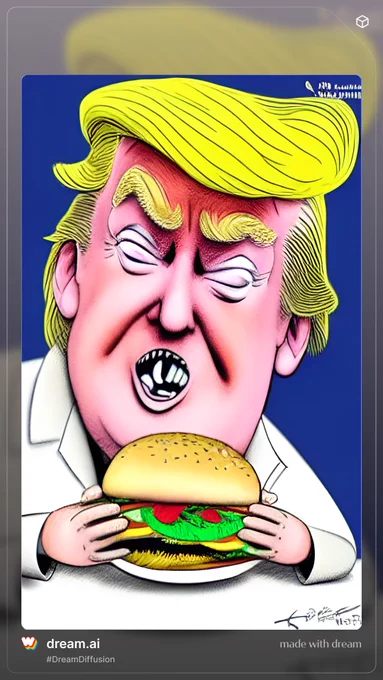 ハンバーガーを食べるドナルド・トランプ なんかの宣伝に使えそう 