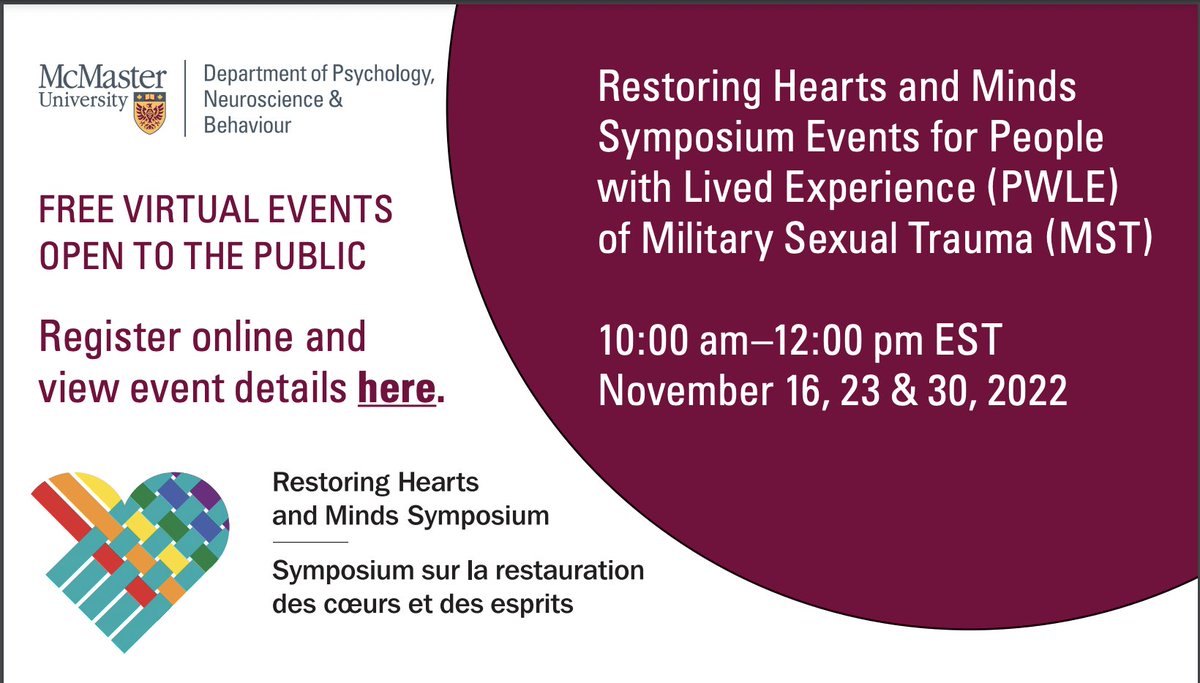 INJ_20K's tweet photo. RESTORING HEARTS & MINDS SYMPOSIUM:
Registration is now open!
https://t.co/zQdqfIZ8BB
#INJ20K #ItsNotJust20K
#MSThasNOgender
#SupportRestoreEmpower #MilitarySexualTrauma #MST #PersImpactedByMST #MilitarySexualTraumaAwareness #PTSD #CPTSD #YouAreNotAlone #CAF #CultureChange https://t.co/33eCCHYnwU