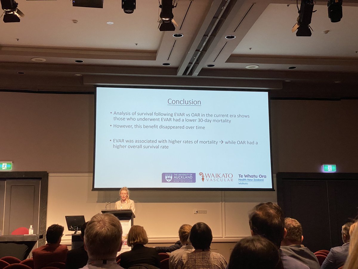 OliverBernau's tweet photo. Great talks @SineadGormley3 presenting our inaugural data updating the literature on 20 years of AAAs in NZ using a complete dataset #ANZSVS22 @williamxu_98 @ManarKhashram @WaikatoVascular https://t.co/n02rtEWT2r