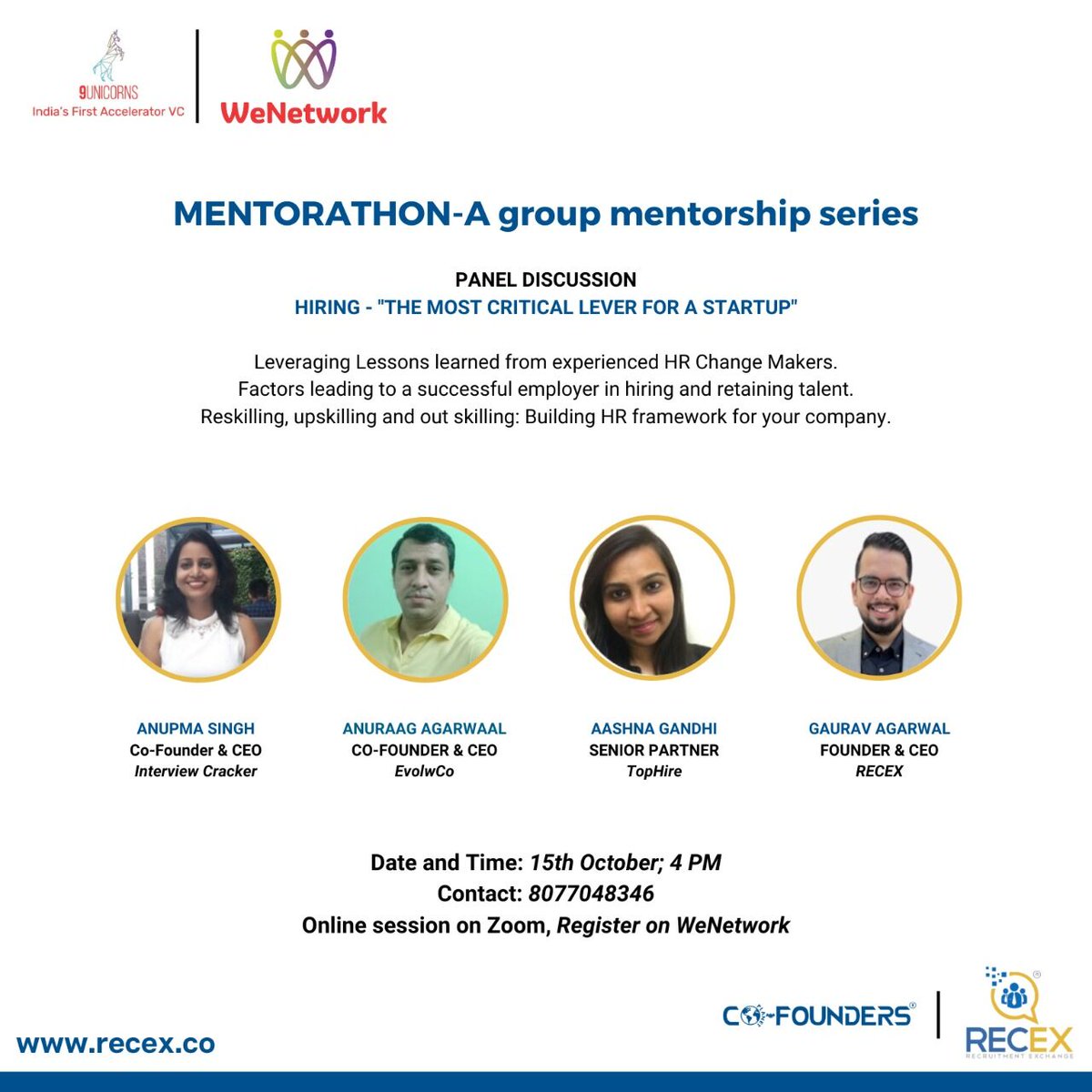 CofoundersP's tweet photo. Dear Founders,
We were a part of  a great Panel Discussion with WeNetwork onboarded HR agencies. 

The Topic for discussion was : Hiring - “The most critical lever for a startup”.

#startups #cofounders #cxo #remote #cofoundersplanet #virtual #hiring #HR https://t.co/yN5c9TiRPf