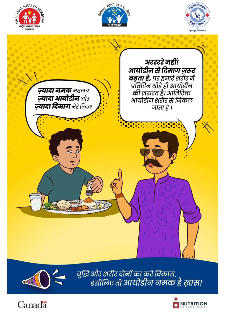 nhm_rajasthan's tweet photo. आज विश्व आयोडीन अल्पता विकार रोकथाम दिवस
Global Iodine Deficiency Disorders (IDD) Prevention Day - 21st October
सबकी सेहत का रखवाला
नमक हो तो आयोडीन वाला
#IDDAwareness
DIPR, Department of Information & Public Relations, Rajasthan https://t.co/VXRp6V9kMh