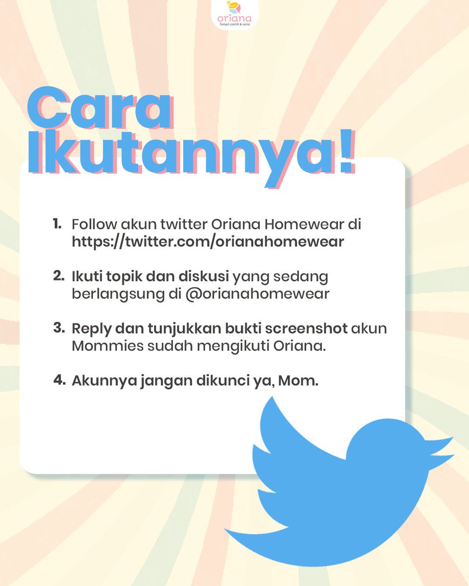 orianahomewear's tweet photo. [ORIANA SHOCTOBER GIVEAWAY]
Dalam rangka kehadiran Oriana di jagad Twitter, yuk follow dan ikut ramaikan diskusinya! 🥳

Hadiahnya apa? BEBAS PILIH DASTER KESUKAAN MOMMIES! 😍
Pas banget kan sama tanggal tua gini dikasih giveaway. Yuk, mention bestie kamu juga untuk ikutan! 🥰 https://t.co/HRQuLFxRws