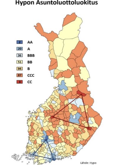 Hypoteekkiyhdistyksen (Hypo) alueellinen luottoluokitus on kiinnostava, mutta karu kuntien asuntomarkkinoiden, asuntoluottoluokituksen ja arvonkehityksen eriytymisen näkökulmista. Uutena elementtinä suurten kaupunkien sisäinen houkuttelevuus. Lisää hs.fi/talous/art-200…