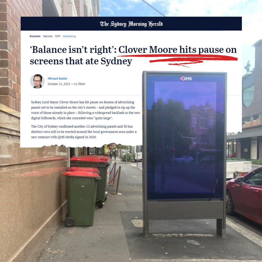 ypweldon's tweet photo. 📢 BREAKING NEWS!!! Lord Mayor @CloverMoore has finally finally yielded to community pressure to remove Sydney's #unsightly, #obtrusive and #antisocial electronic billboards. The truth is, they should NEVER have made it past the planning stage. https://t.co/zv4vot6Wbc
