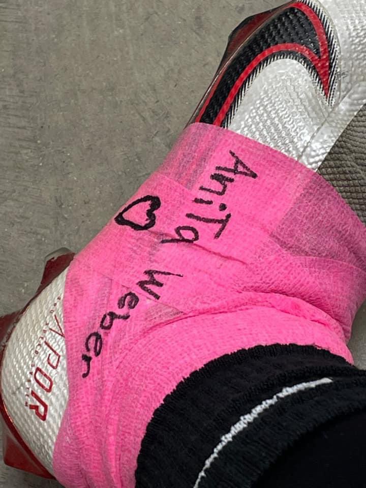 Bobcat Backers (@bobcatbackers) on Twitter photo Will Conrad for Bobcat Football sported spat tonight and payed homage to former Backer member Anita Weber who recently passed away due to her fight with cancer. Many <a href="/brookingsfball/">Brookings Bobcat Football</a> players tonight sported names of past and current battlers of cancer. GREAT JOB <a href="/coachbradyclark/">Coach Clark</a> Will Conrad for Bobcat Football sported spat tonight and payed homage to former Backer member Anita Weber who recently passed away due to her fight with cancer. Many <a href="/brookingsfball/">Brookings Bobcat Football</a> players tonight sported names of past and current battlers of cancer. GREAT JOB <a href="/coachbradyclark/">Coach Clark</a>