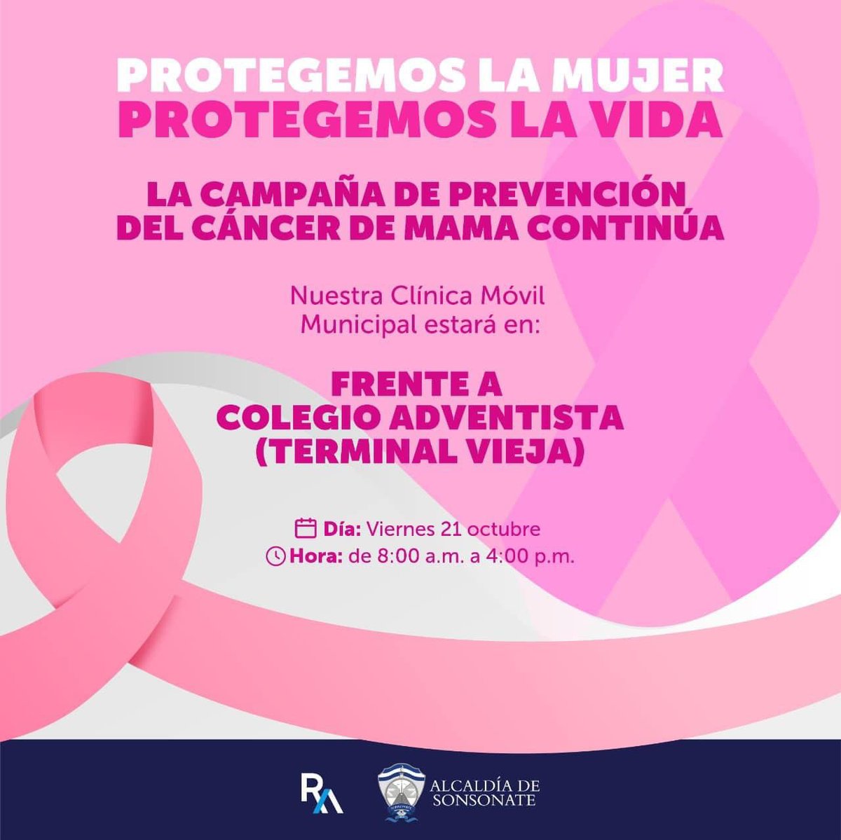 esinformando's tweet photo. #Sonsonate, @AlcaldiaSN_ y el alcalde @RafaelArevaloES te invita este viernes 21 de octubre de 8 am a 4 pm, para realizar exámenes para la prevención del cáncer de mama y cáncer cérvico uterino, y detectar estas enfermedades a tiempo.  ¡Súmate! #ProtegemosLaMujerProtegemosLaVida https://t.co/a74jDNTnWt