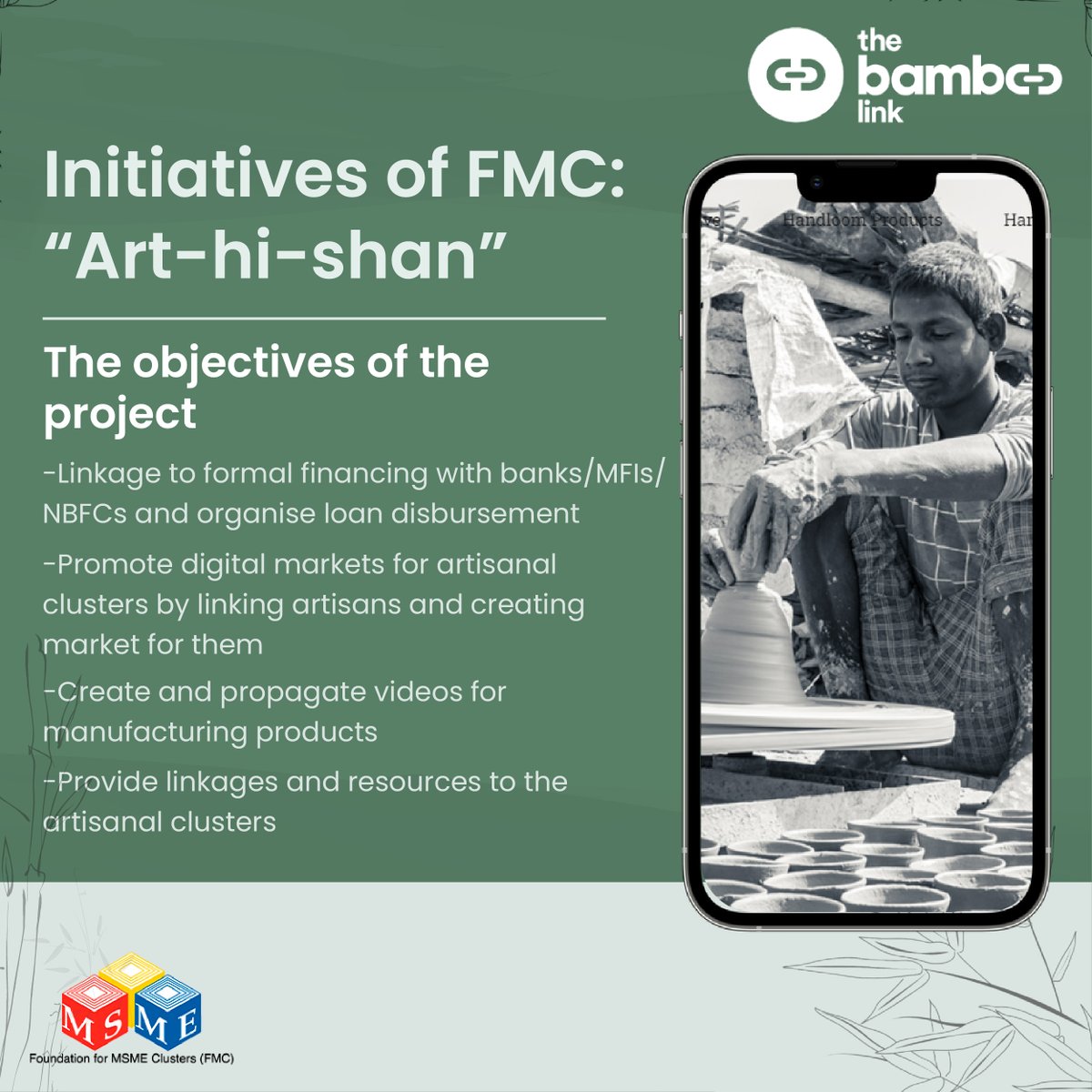 thebamboolink's tweet photo. Art-hi-shan is a project of FMC that links artisans to formal banking institutions and also promotes digital markets for artisans. #TheBambooLink is developed by FMC in partnership with EC, SIDBI, Switch Asia, CEMCA, and CBS. Visit https://t.co/L39LPWReNH https://t.co/0iTroD4NvG