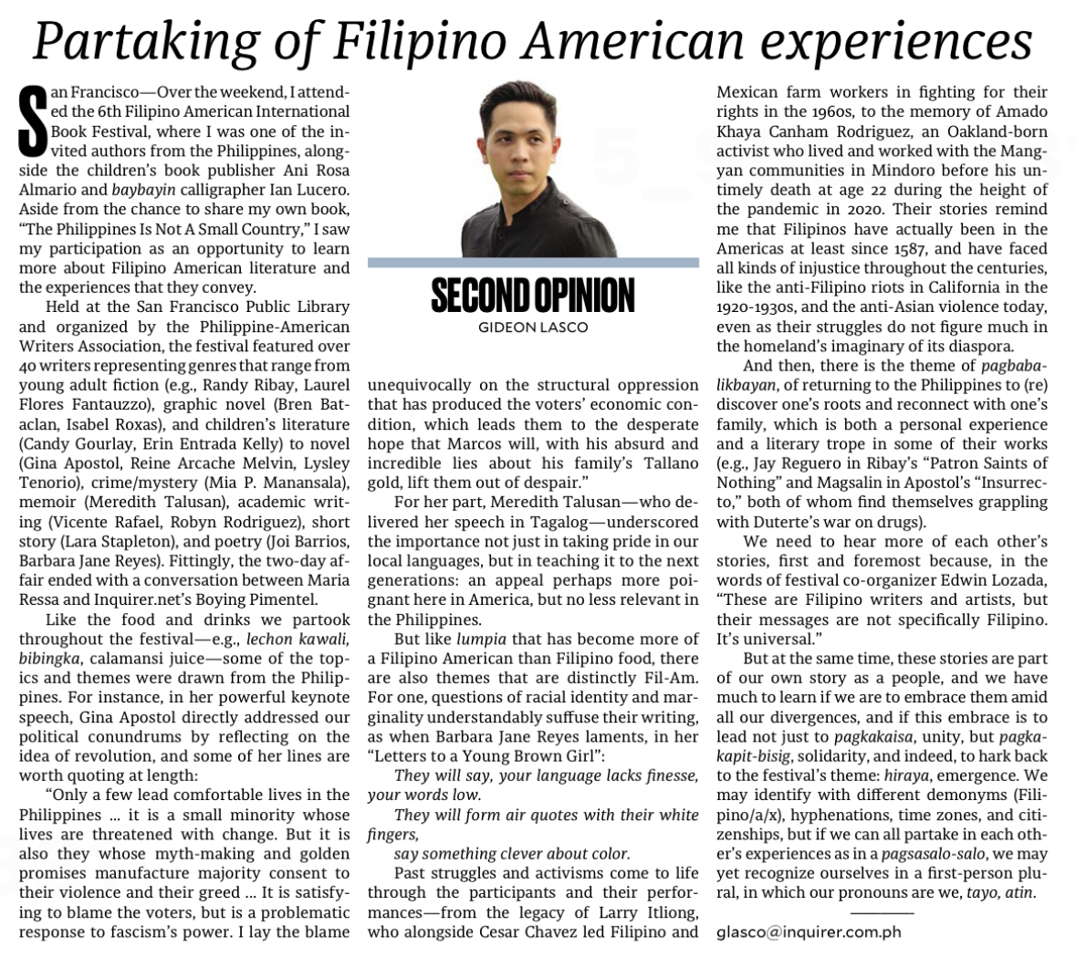 gideonlasco's tweet photo. "We may identify with different demonyms, hyphenations, time zones, and citizenships, but if we can all partake in each other’s experiences as in a pagsasalo-salo, we may yet recognize ourselves in a first-person plural, in which our pronouns are we, tayo, atin." https://t.co/RLEinhsU0o