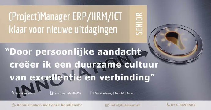 HiTalent2's tweet photo. (Project)Manager ERP/HRM/ICT | Door persoonlijke aandacht creëer ik een duurzame cultuur van excellentie en verbinding . Voor CV, meer informatie en contact zie: https://t.co/purnyG0lbA https://t.co/IIOyqJQnia