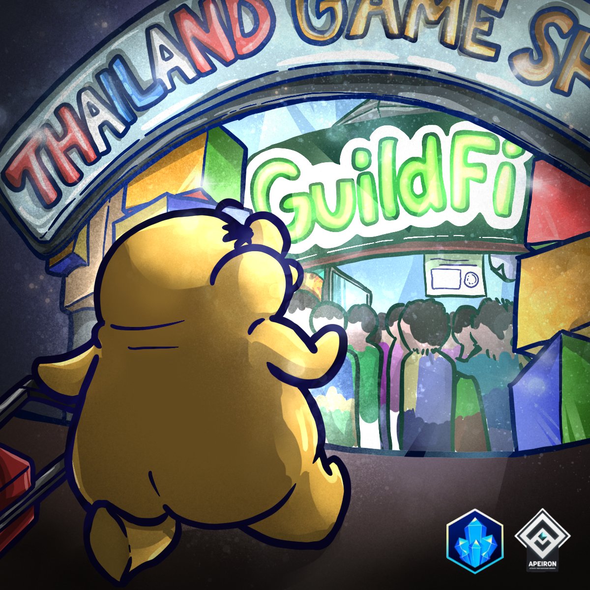 Apeiron_Fanart's tweet photo. Giveaway : @GuildFiGlobal in Thailand Game show
Reward : 15 Lunar Fragment ($ 160)

To enter raffle :
-💙&amp;♻️
- Follow @ApeironNFT, @ApeironTH, @Apeiron_Fanart
- Reach LV 1 in https://t.co/tJUKorbP3D
- Tag 3 Friends

End in 23/10/2022 
#Giveaway #ApeironNFT #GuildFi #ApeironFanart https://t.co/U1M2f9Vkvh