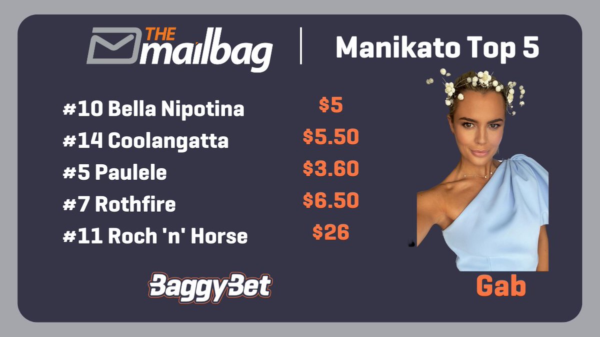 The_Mail_Bag's tweet image. Here are our #ManikatoStakes Top 5's! 🧐

Curly and Gaby have agreed on #BellaNipotina to win the #Manikato, with Dicko opting for #Paulele and James finding one at odds! 

What a race, all the best punters!