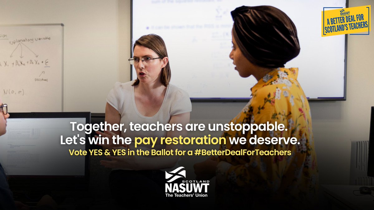 NASUWT_Scotland's tweet image. If the government won't deliver the fully funded 12% pay award teachers deserve - we will win one through national industrial action. 

From 26 October we are voting YES and YES in the ballot for a #BetterDealForTeachers.
