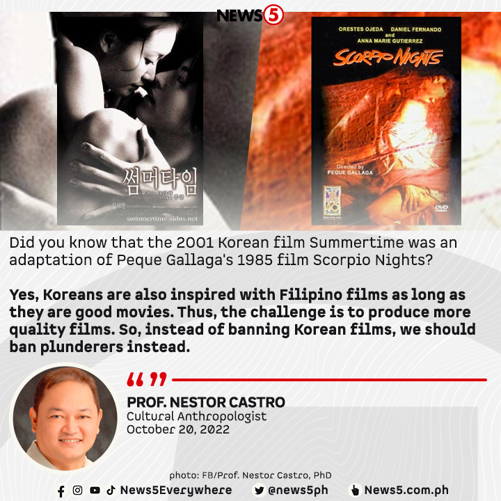 News5PH's tweet photo. "INSTEAD OF BANNING KOREAN FILMS, WE SHOULD BAN PLUNDERERS INSTEAD"

Idiniin ni Cultural Anthropologist Prof. Nestor Castro na hindi dapat K-dramas ang ipagbawal, kundi mga mandarambong. https://t.co/3zzcAD9l39