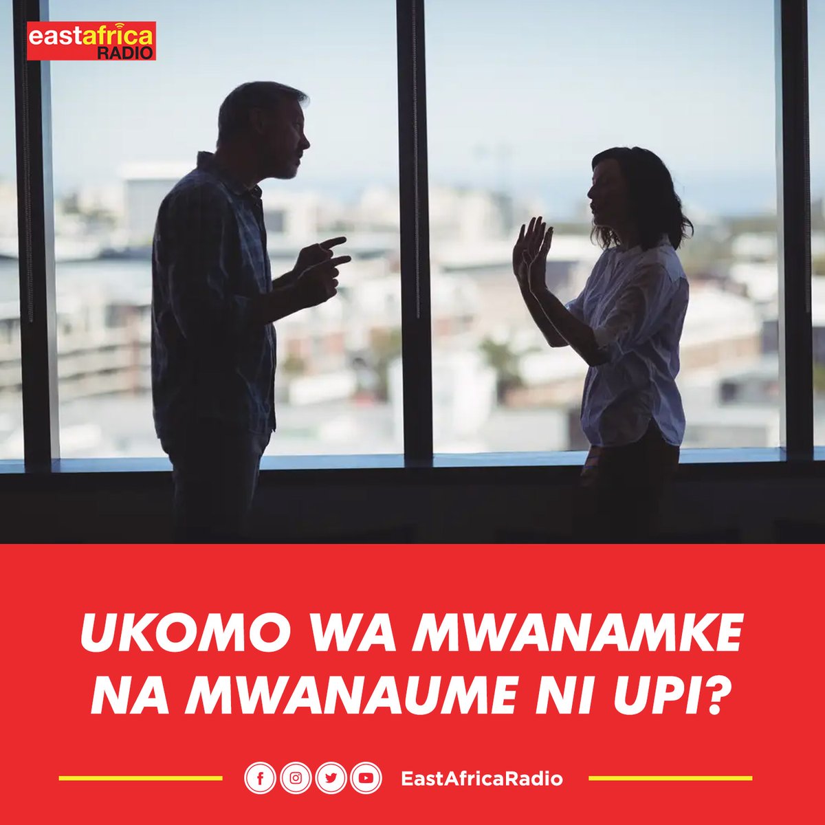 earadiofm's tweet photo. Unadhani ukomo wa nafasi ya mwanamke na mwanaume upo wapi?

#EastAfricaRadio #SupaBreakfast
@bobbymongi @Evansbukuku @ChrisIncc https://t.co/831472iZzn
