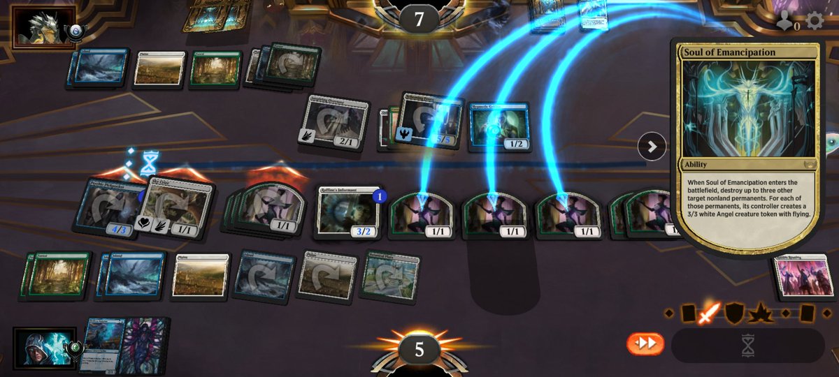 t3dy's tweet photo. Had to win seven elimination games to get this last trophy in Planeshifted #NewCapenna Draft and what a flavor win to cast Soul of Elimination off the Rabble Rousing to mount a comeback in win 7. @fireshoes @LetsLimited @skgilroy @TaJoordan @MtgaUser @DavidBMajors @limiteddecks https://t.co/4hyjYGrluO