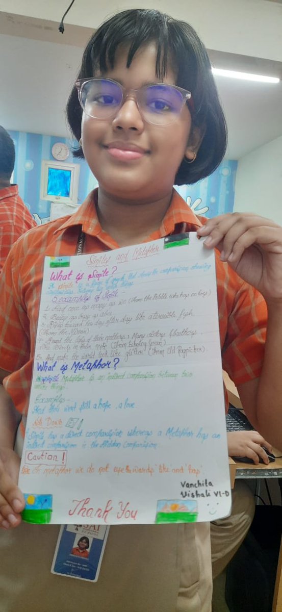 SAI_Edu_In's tweet photo. Creative Presentations on Similes & Metaphors by Class VI students as they learn about poetic devices.
#PoeticDevices
#Literature
#Similis
#Metaphors
#Presentation
#Creativity
#21stCenturySkills https://t.co/hHHRa4pzEY