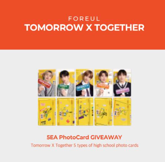 #Ktown4u X FOREUL with TXT

🎁TXT PHOTOCARD GIVEAWAY 
❤️High school photocards (5EA)

💙Cover cushion
💜Shadow palette
❤️Eyeliner

✅Up to 30% OFF

Purchase Link 📎 bit.ly/3z1KuLw

#TXT #FOREUL #Ktown4u